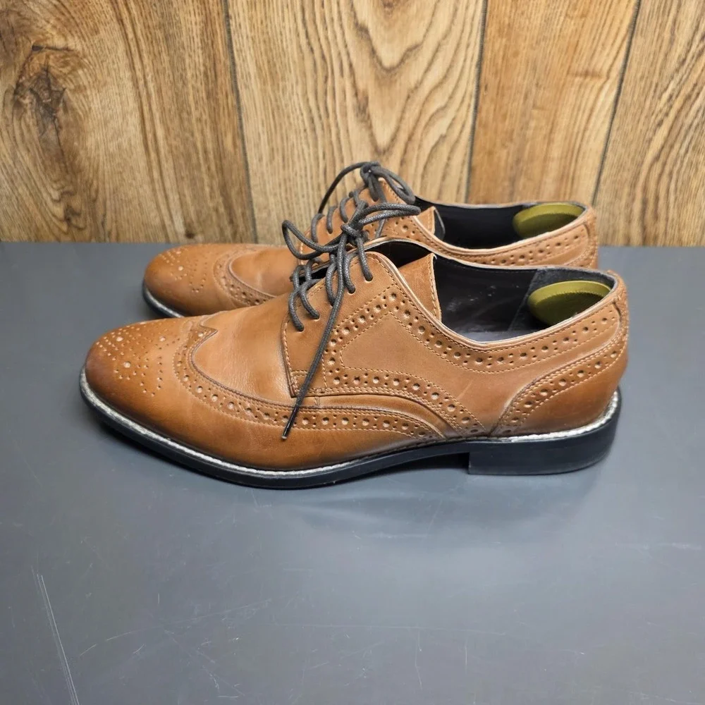 Nunn Bush Comfort Gel Shoes Men 9.5M Brown Leather Wingtip Brogue Oxford Dress